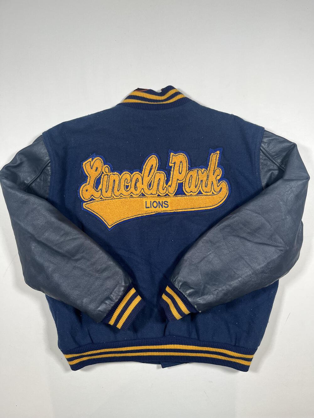 Vintage Neff Jacket Mens Large Blue Wool Leather Varsity Lincoln Park Lions USA